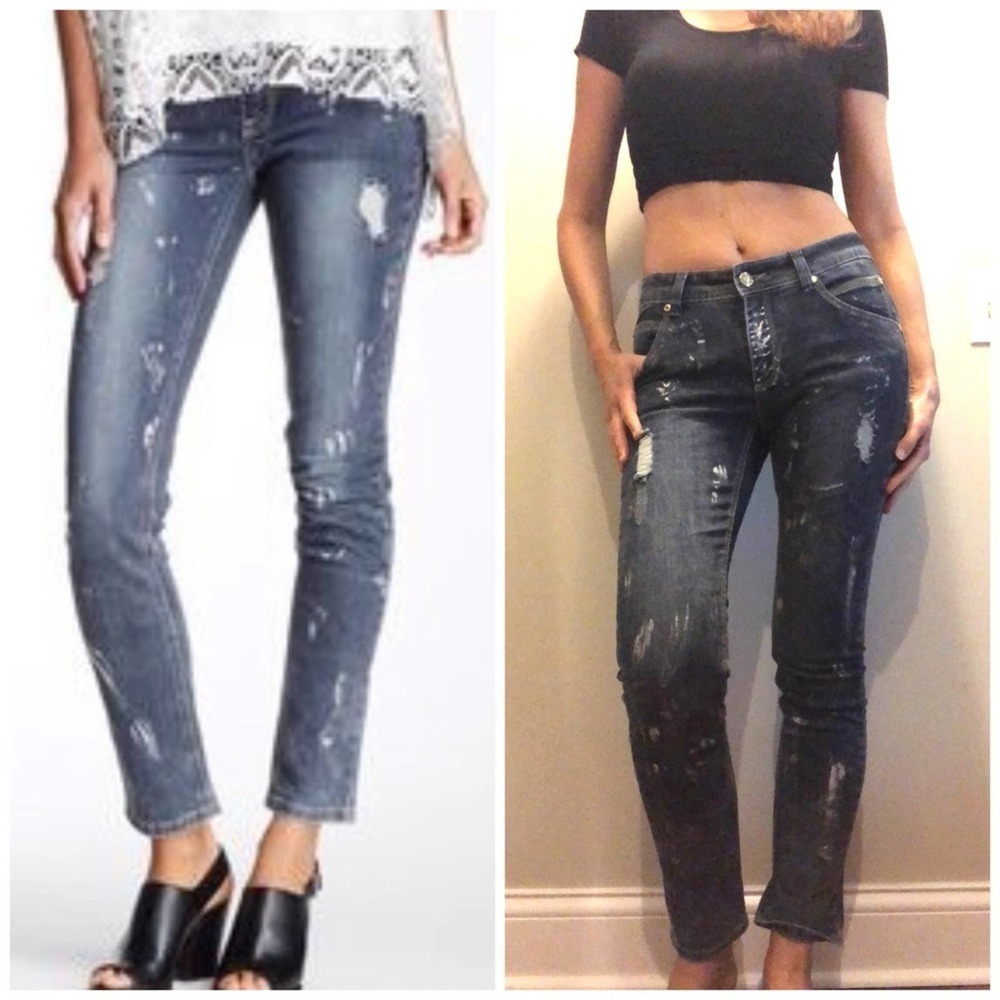 Nicole Benisti Distressed Jean denim Gray Size 28 Paint Splat NWOT Distressed